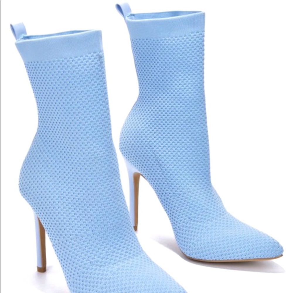 Blue knit sock boots